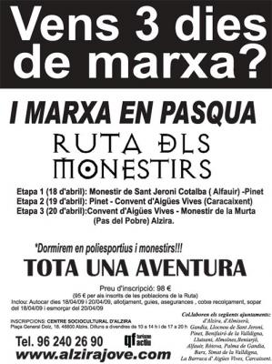 EL CENTRE SOCICULTURAL D'ALZIRA ORGANITZA LA RUTA DELS MONESTIRS PER ALS DIES 18, 19 I 20 D'ABRIL